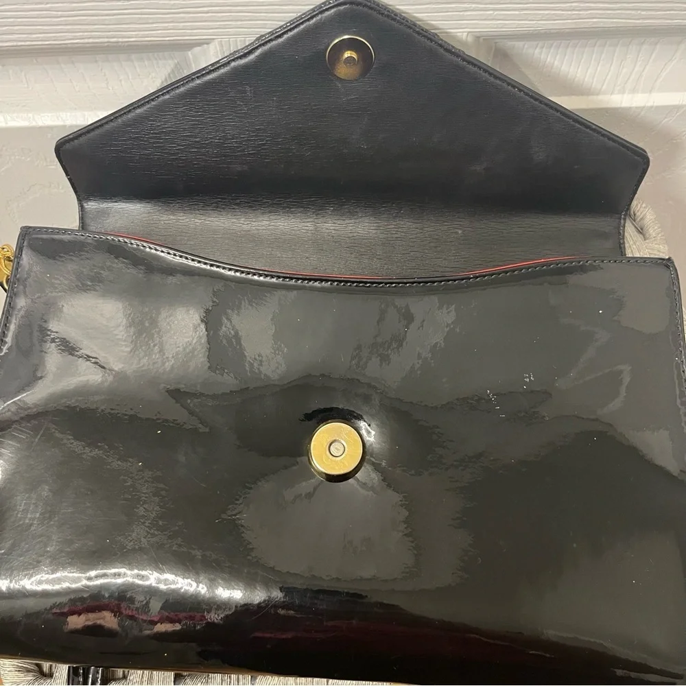 Koret Vintage Patent Leather Black Clutch Envelope Bag Strap Pockets Snap Close